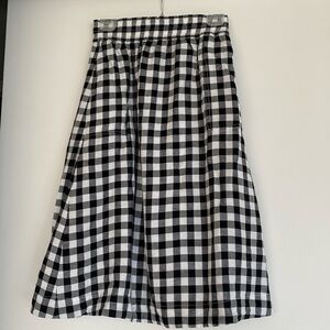 Madewell smocked waist midi skirt in gingham black and white check, New, X-small